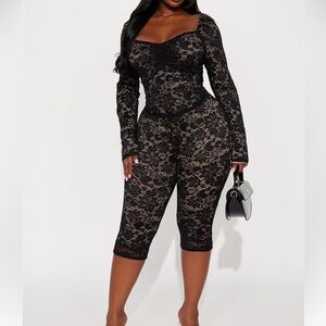 Victoria Lace Long Sleeve Capri Set - Black